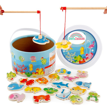 Gra Łowienie Rybek Drewniane Magnes Montessori Puzzle 2 w 1 RYBKI NA MAGNES